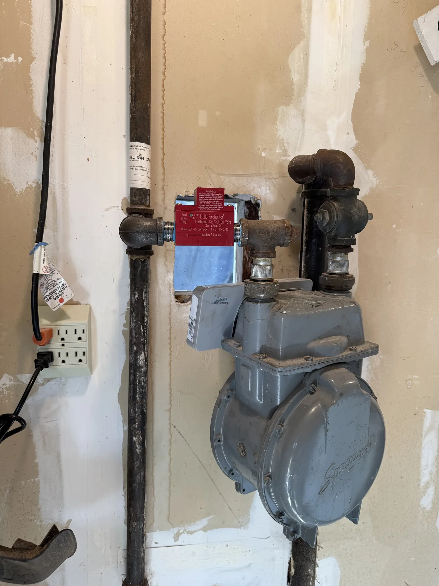 Earthquake gas shutoff valve installed on residential gas line
